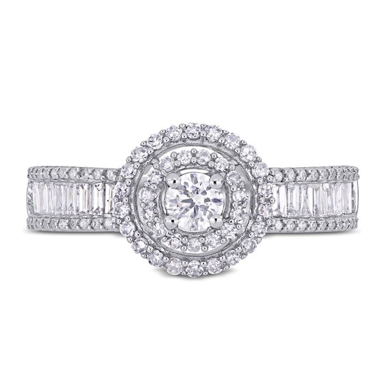 0.70 CT. T.W. Baguette and Round Diamond Double Frame Engagement Ring in 14K White Gold