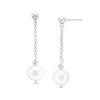 Thumbnail Image 0 of IMPERIAL® 9.0-10.0mm Cultured Freshwater Pearl and Disco Bead Chain Drop Earrings in Sterling Silver