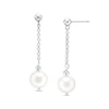 Thumbnail Image 1 of IMPERIAL® 9.0-10.0mm Freshwater Cultured Pearl and Disco Bead Chain Drop Earrings in Sterling Silver