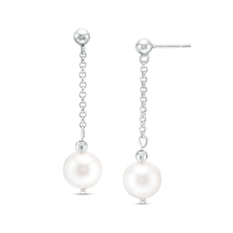 IMPERIAL® 9.0-10.0mm Cultured Freshwater Pearl and Disco Bead Chain Drop Earrings in Sterling Silver