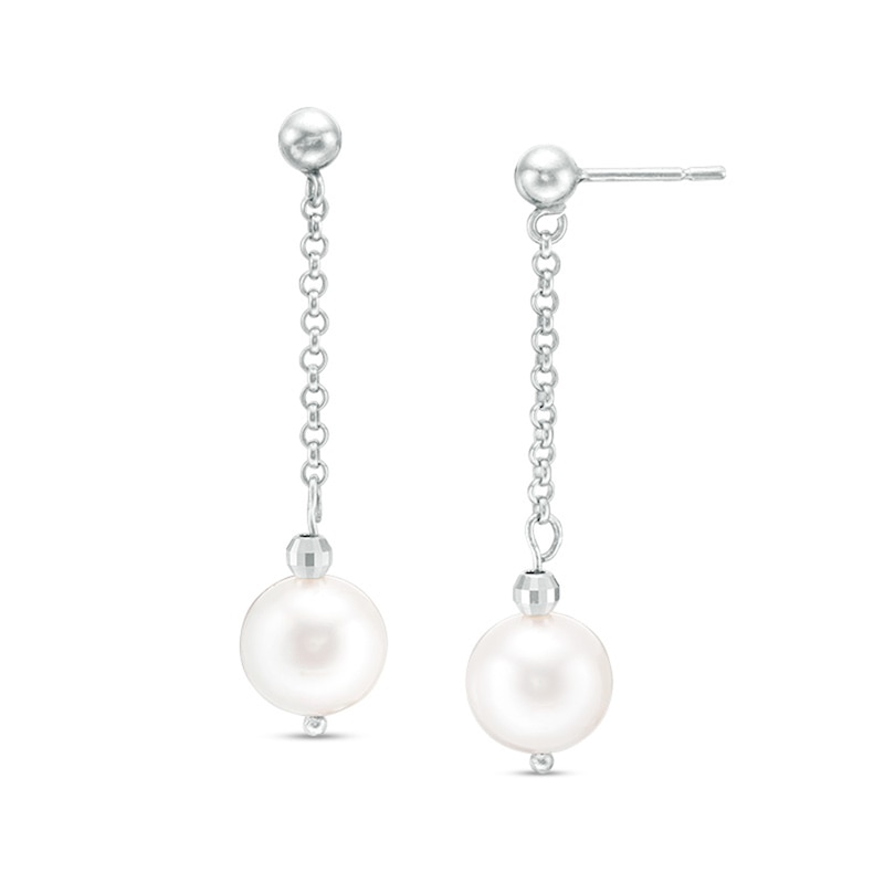 IMPERIAL® 9.0-10.0mm Freshwater Cultured Pearl and Disco Bead Chain Drop Earrings in Sterling Silver