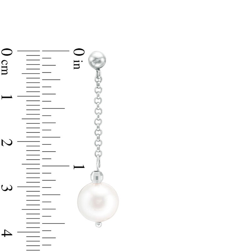 Main Image 2 of IMPERIAL® 9.0-10.0mm Freshwater Cultured Pearl and Disco Bead Chain Drop Earrings in Sterling Silver