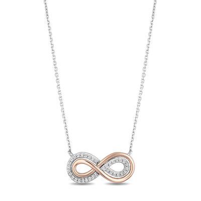 Hallmark Diamonds Gratitude 0.10 CT. T.W. Diamond Infinity Necklace in Sterling Silver and 10K Rose Gold