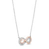 Thumbnail Image 1 of Hallmark Diamonds Gratitude 0.10 CT. T.W. Diamond Infinity Necklace in Sterling Silver and 10K Rose Gold