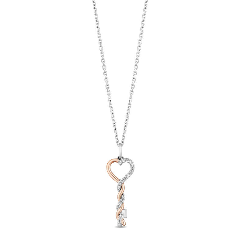 Main Image 1 of Hallmark Diamonds Inspiration 0.10 CT. T.W. Diamond Heart-Top Key Pendant in Sterling Silver and 10K Rose Gold