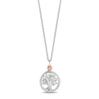 Hallmark Diamonds Family 0.04 CT. T.W. Diamond Tree of Life Pendant in Sterling Silver and 10K Rose Gold