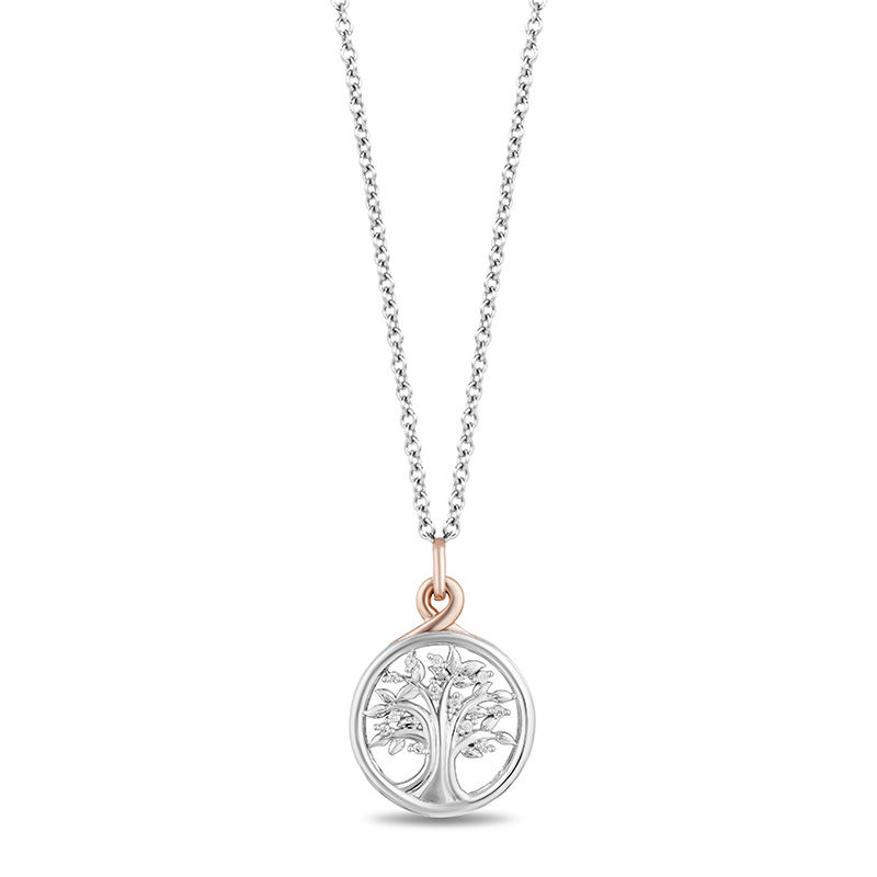 Hallmark Diamonds Family 0.04 CT. T.W. Diamond Tree of Life Pendant in Sterling Silver and 10K Rose Gold