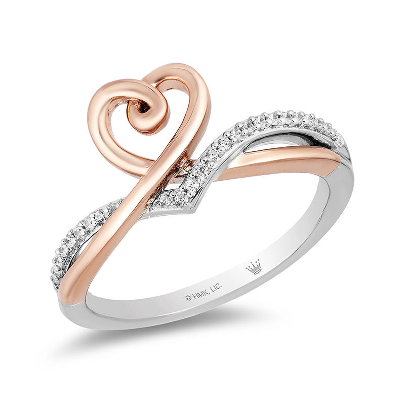 Hallmark Diamonds Love 0.10 CT. T.W. Diamond Heart Ring in Sterling Silver and 10K Rose Gold