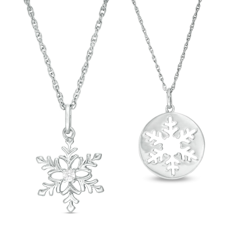 Main Image 1 of Diamond Accent Snowflake and Cut-Out Snowflake Disc Pendant Set in Sterling Silver