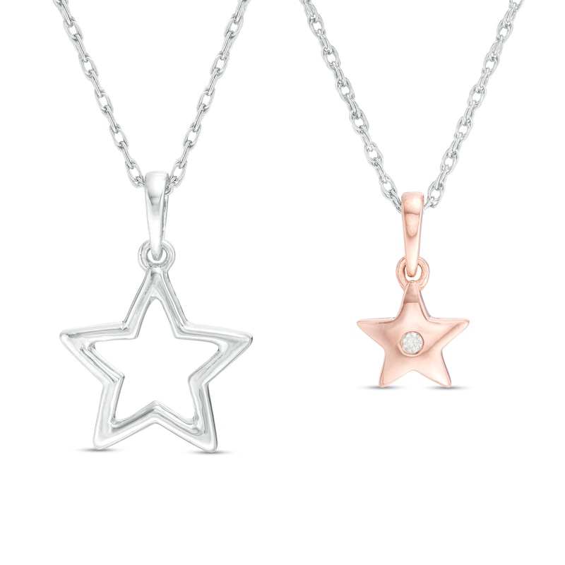 Diamond Accent Star and Star Outline Pendant Set in Sterling Silver and 10K Rose Gold|Peoples Jewellers