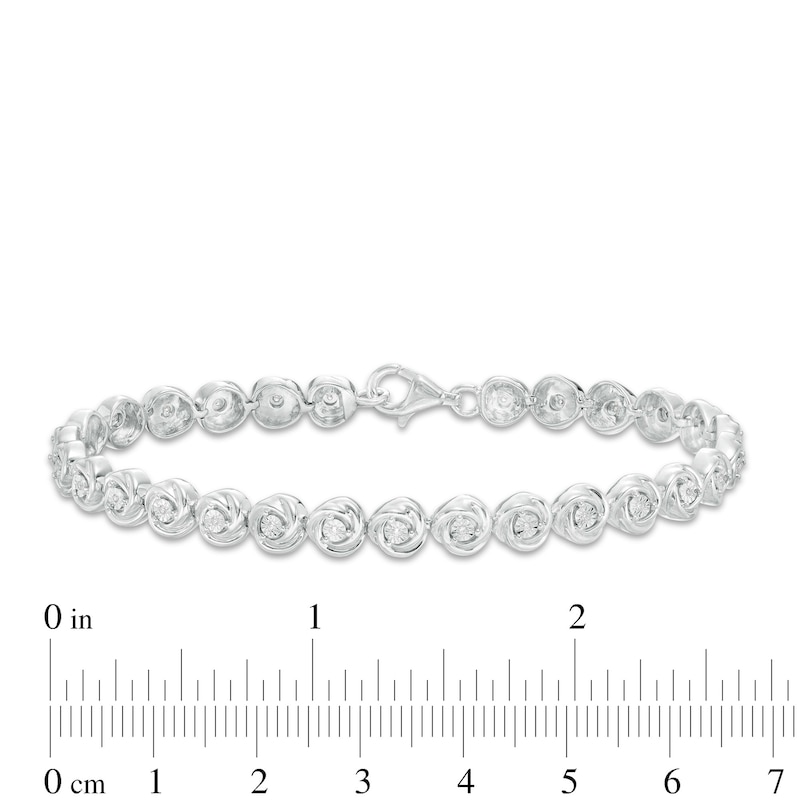 Main Image 4 of 0.086 CT. T.W. Diamond Love Knot Tennis Bracelet in Sterling Silver - 7.5"
