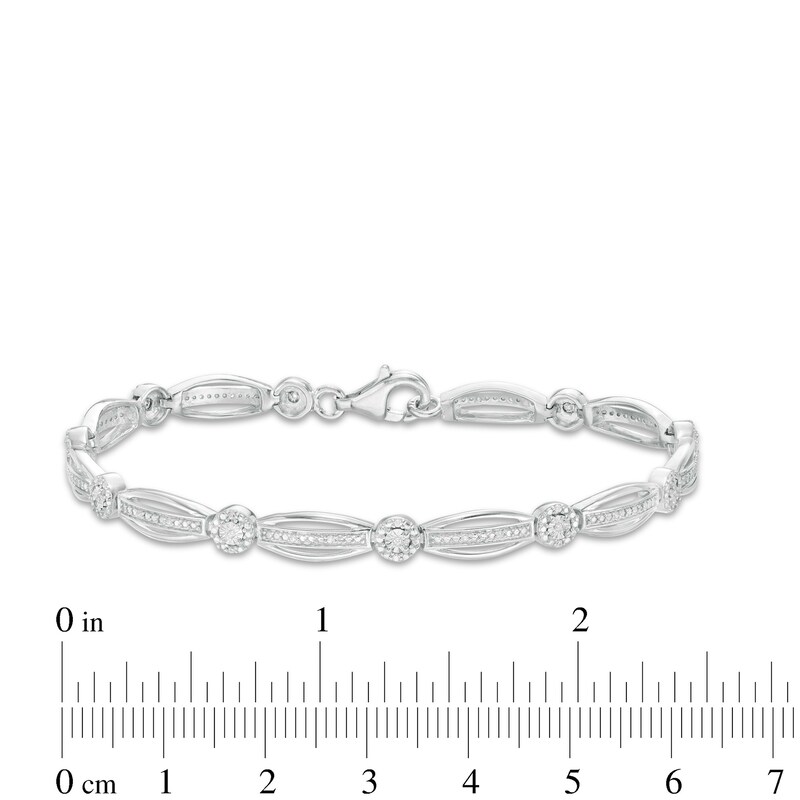 Main Image 4 of 0.145 CT. T.W. Diamond Frame Alternating Marquise Bracelet in Sterling Silver - 7.25&quot;