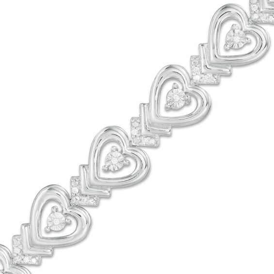 0.115 CT. T.W. Diamond Sideways Heart with Chevron Bracelet in Sterling Silver - 7.5"