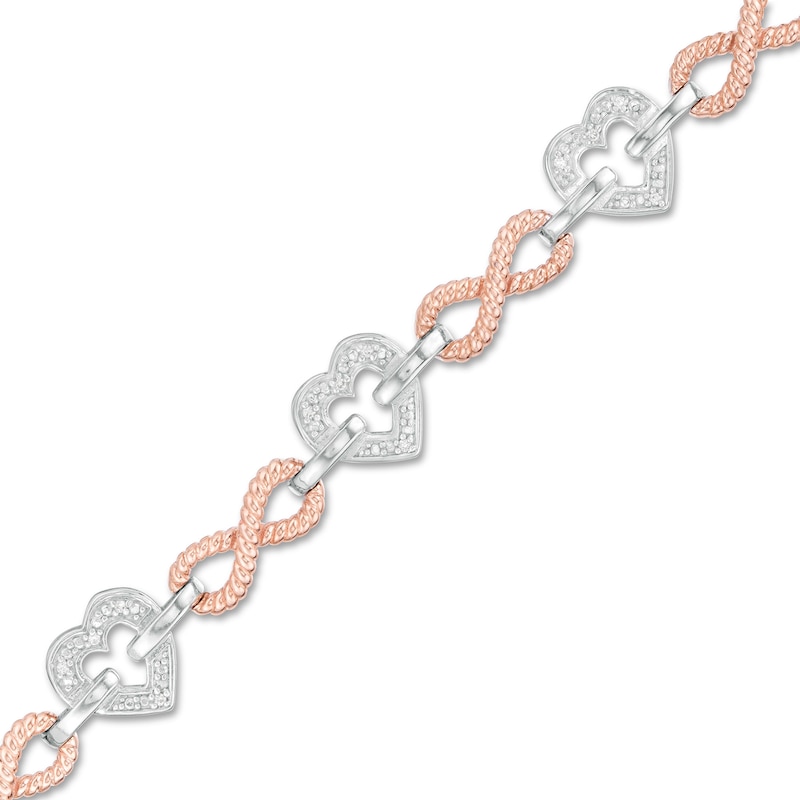 0.085 CT. T.W. Diamond Alternating Heart and Infinity Link Bracelet in Sterling Silver and 10K Rose Gold - 7.25"|Peoples Jewellers