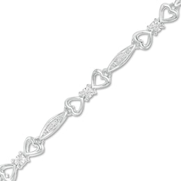 0.115 CT. T.W. Composite Diamond Alternating Marquise and Heart Outline Bracelet in Sterling Silver