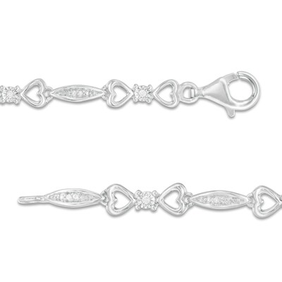 0.115 CT. T.W. Composite Diamond Alternating Marquise and Heart Outline Bracelet in Sterling Silver