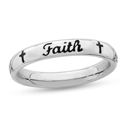 Stackable Expressions™ 3.5mm Black Enamel &quot;Faith&quot; Band in Sterling Silver