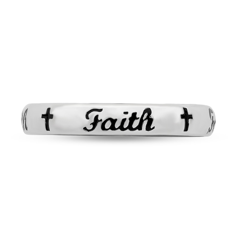 Main Image 3 of Stackable Expressions™ 3.5mm Black Enamel "Faith" Band in Sterling Silver