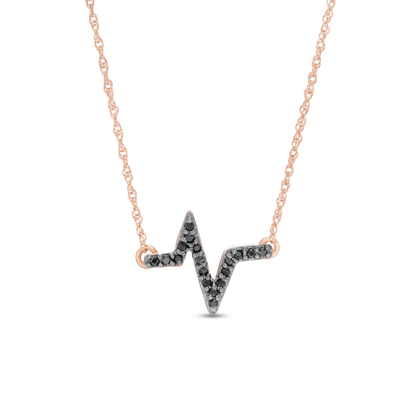 0.086 CT. T.W. Black Diamond Heartbeat Necklace in 10K Rose Gold