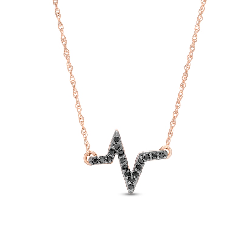 Main Image 1 of 0.086 CT. T.W. Black Diamond Heartbeat Necklace in 10K Rose Gold