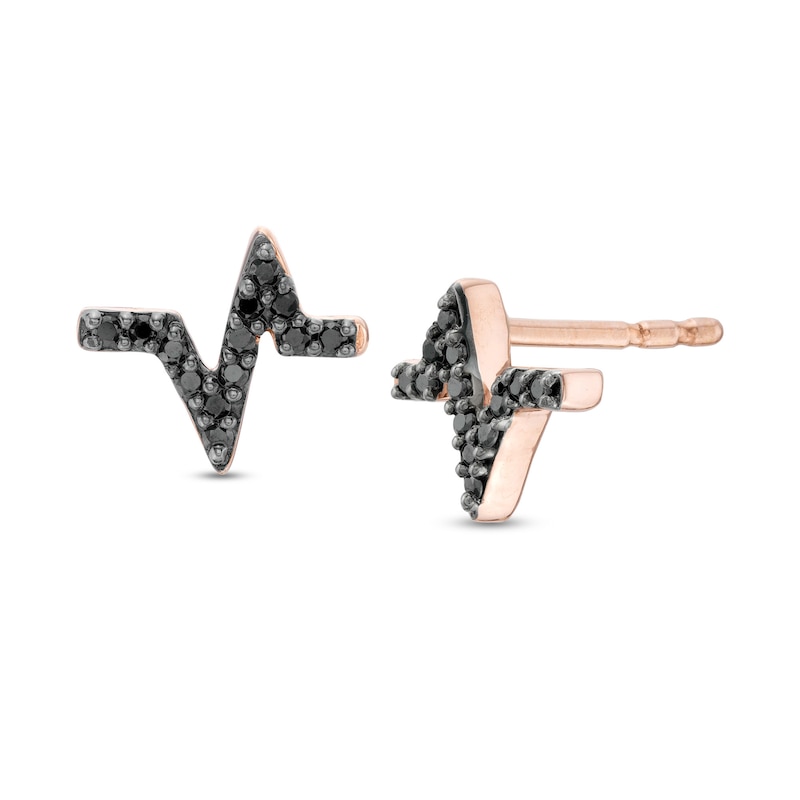 0.065 CT. T.W. Black Diamond Heartbeat Stud Earrings in 10K Rose Gold