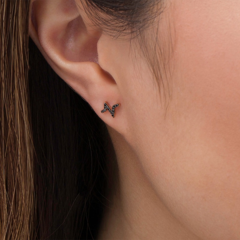 Main Image 2 of 0.065 CT. T.W. Black Diamond Heartbeat Stud Earrings in 10K Rose Gold