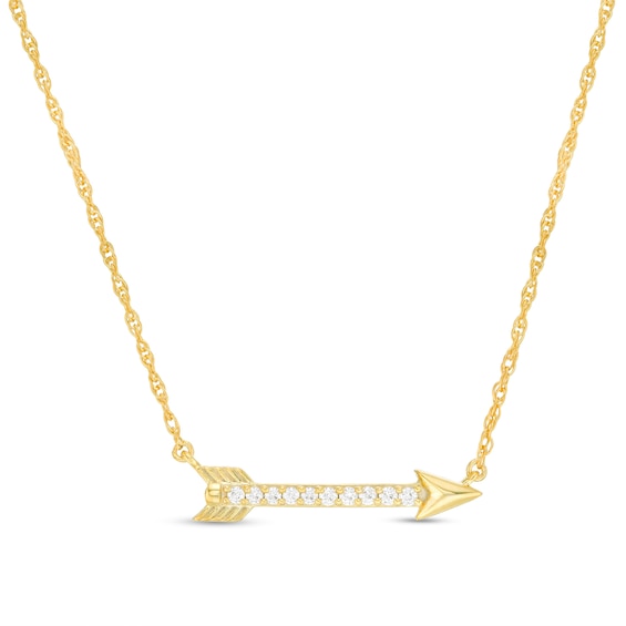 0.065 CT. T.W. Diamond Sideways Arrow Necklace in 10K Gold - 17.25"