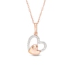 Thumbnail Image 0 of 0.06 CT. T.W. Diamond Tilted Double Heart Pendant in 10K Rose Gold