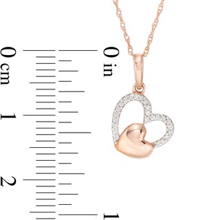 0.06 CT. T.W. Diamond Tilted Double Heart Pendant in 10K Rose Gold