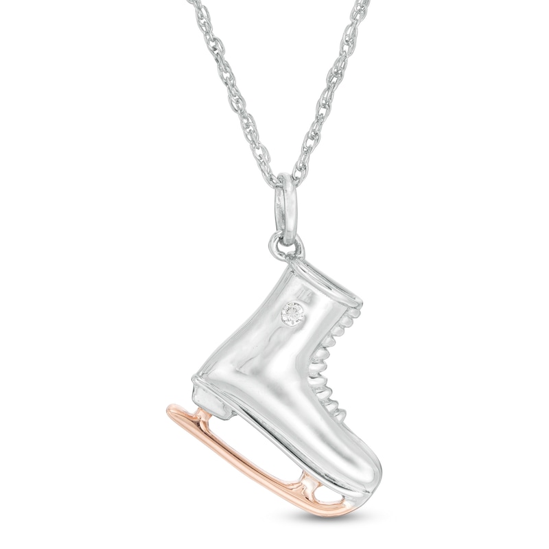 0.04 CT. Diamond Solitaire Ice Skate Pendant in Sterling Silver and 10K Rose Gold