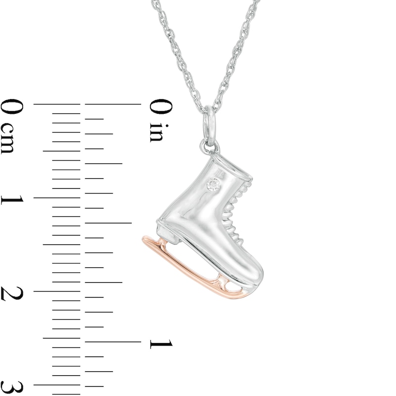 0.04 CT. Diamond Solitaire Ice Skate Pendant in Sterling Silver and 10K Rose Gold