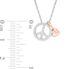 0.085 CT. T.W. Diamond Peace Sign and Puffed Heart Charm Pendant in Sterling Silver and 10K Rose Gold
