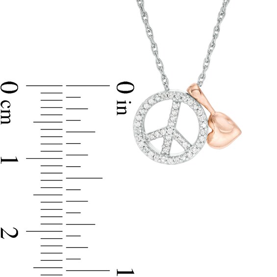 0.085 CT. T.W. Diamond Peace Sign and Puffed Heart Charm Pendant in Sterling Silver and 10K Rose Gold