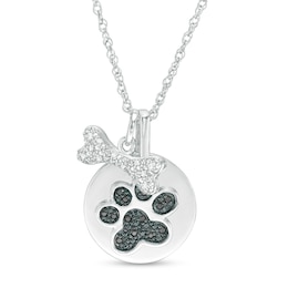 0.086 CT. T.W. Enhanced Black and White Diamond Bone and Paw Print Disc Charm Pendant in Sterling Silver