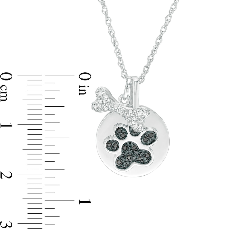 Main Image 3 of 0.086 CT. T.W. Enhanced Black and White Diamond Bone and Paw Print Disc Charm Pendant in Sterling Silver