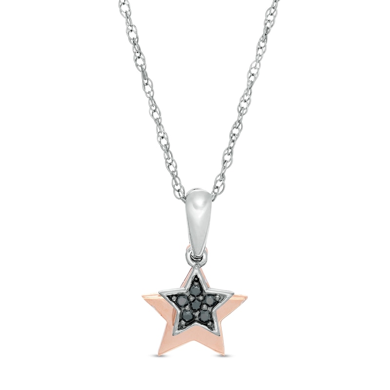 0.04 CT. T.W. Black Diamond Double Star Pendant in Sterling Silver and 10K Rose Gold