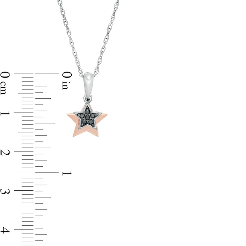 0.04 CT. T.W. Black Diamond Double Star Pendant in Sterling Silver and 10K Rose Gold