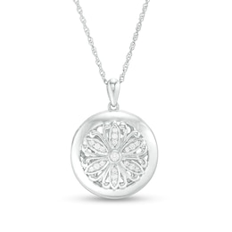 0.14 CT. T.W. Diamond Ornate Flower Locket in Sterling Silver