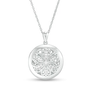 0.14 CT. T.W. Diamond Ornate Flower Locket in Sterling Silver