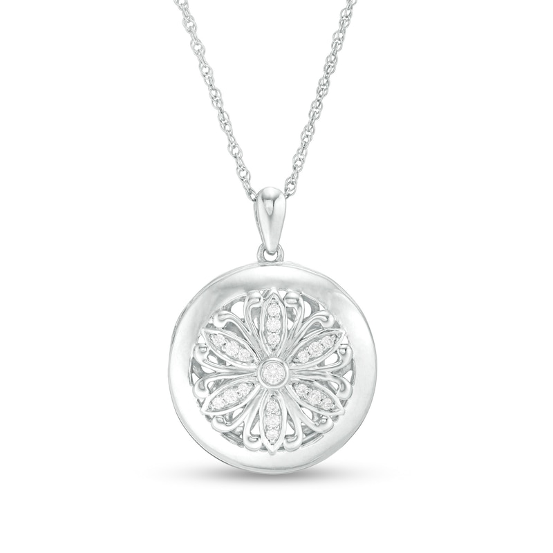 Main Image 1 of 0.14 CT. T.W. Diamond Ornate Flower Locket in Sterling Silver