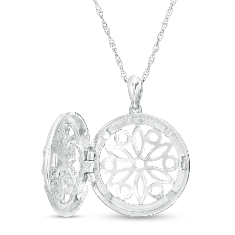 0.14 CT. T.W. Diamond Ornate Flower Locket in Sterling Silver