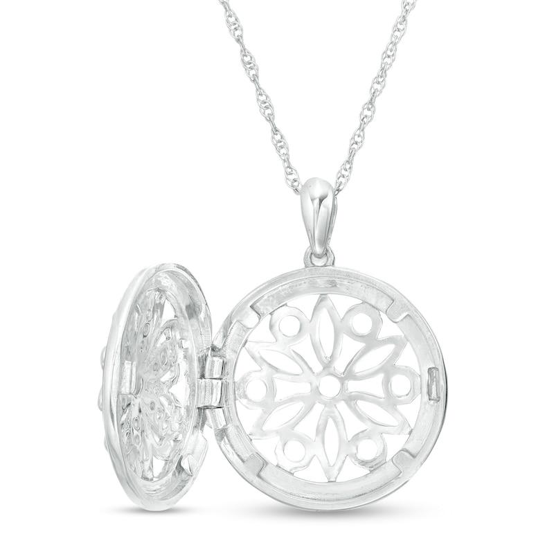 Main Image 2 of 0.14 CT. T.W. Diamond Ornate Flower Locket in Sterling Silver