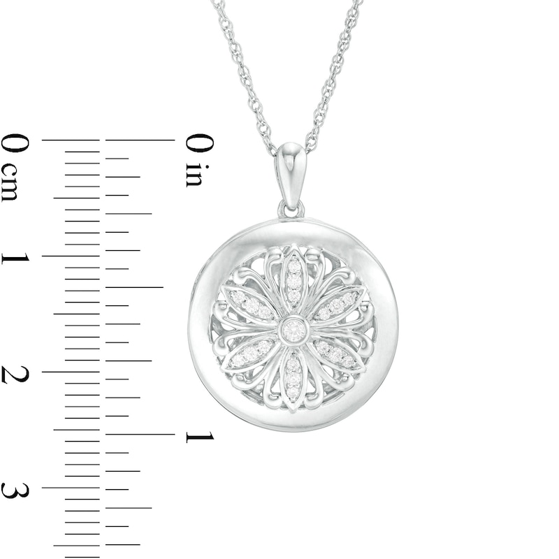 Main Image 3 of 0.14 CT. T.W. Diamond Ornate Flower Locket in Sterling Silver