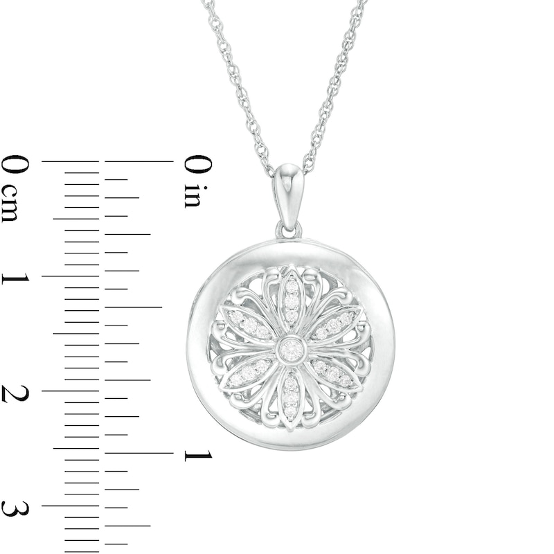 Main Image 4 of 0.14 CT. T.W. Diamond Ornate Flower Locket in Sterling Silver