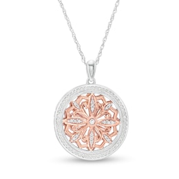 0.23 CT. T.W. Diamond Ornate Flower Locket in Sterling Silver and 10K Rose Gold