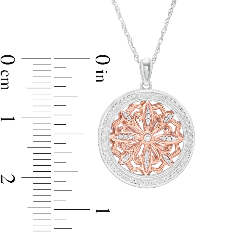 Main Image 4 of 0.23 CT. T.W. Diamond Ornate Flower Locket in Sterling Silver and 10K Rose Gold