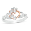 Thumbnail Image 0 of 0.04 CT. T.W. Diamond Claddagh Ring in Sterling Silver and 10K Rose Gold