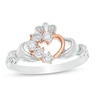 Thumbnail Image 1 of 0.04 CT. T.W. Diamond Claddagh Ring in Sterling Silver and 10K Rose Gold