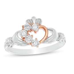 0.04 CT. T.W. Diamond Claddagh Ring in Sterling Silver and 10K Rose Gold