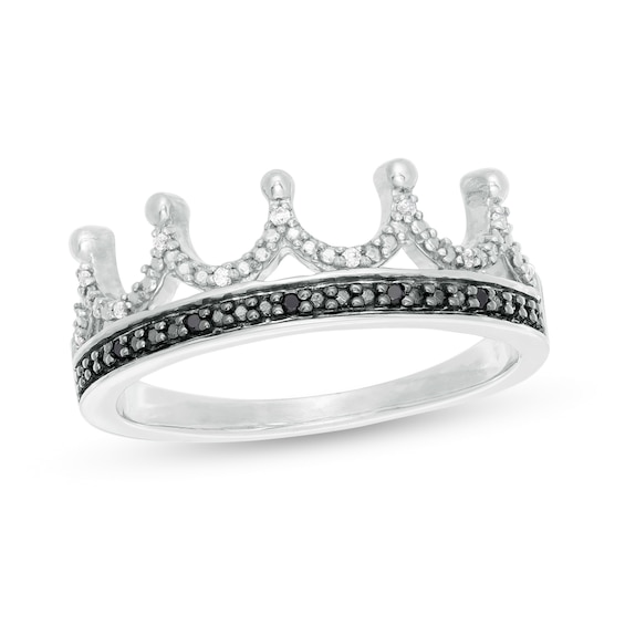 0.04 CT. T.W. Black and White Diamond Crown Ring in Sterling Silver